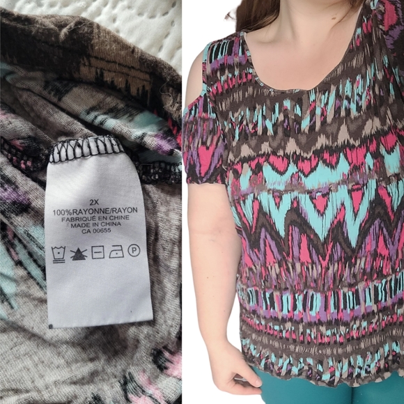 Penningtons bright multi-colored cold shoulder top - Picture 3 of 3